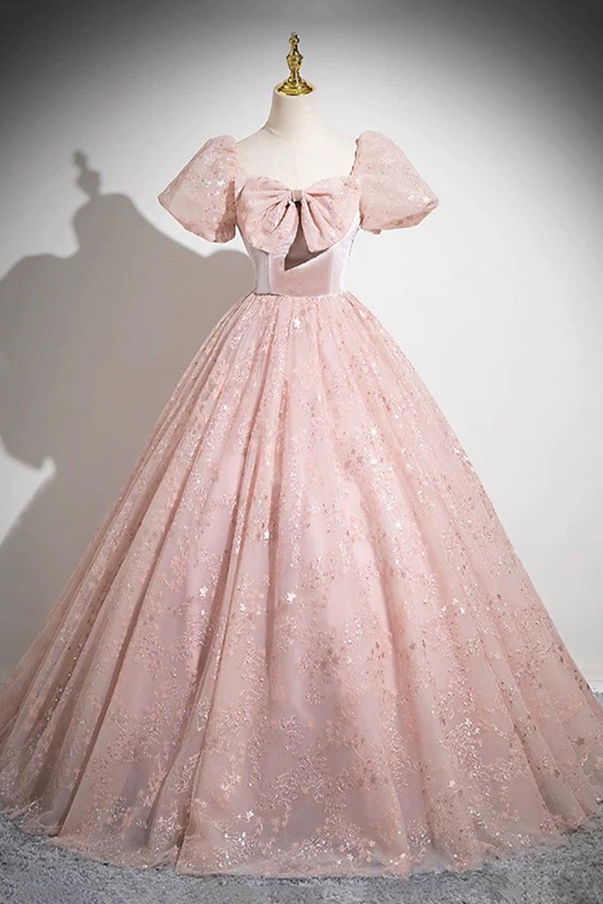 Pink Tulle Sequins Long Prom Dress, Beautiful A-Line Party Dress
