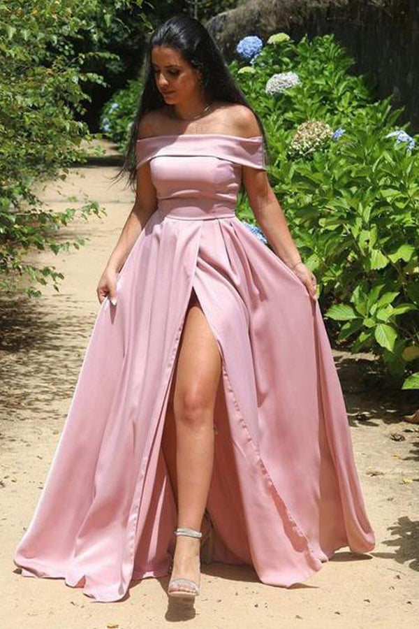 Off The Shoulder Long Prom Dress With High Slit,WP083