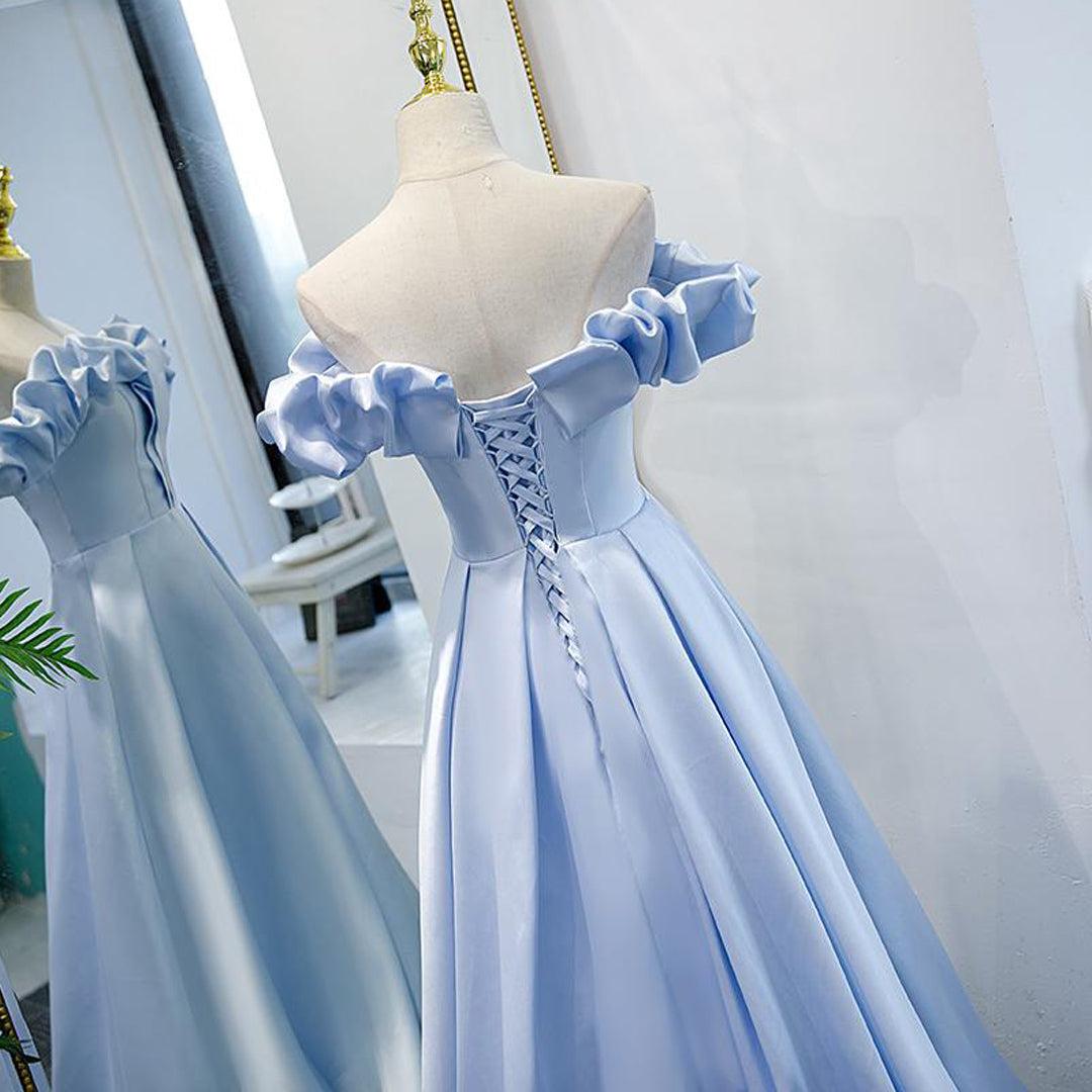 Off The Shoulder Blue Satin Long Prom Dress Long Evening Dress,WP226