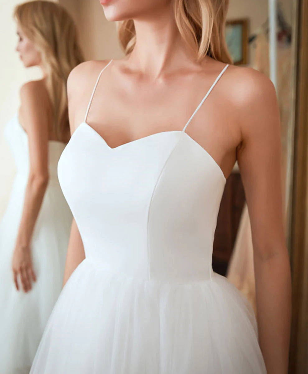 Sweetheart Ivory Tulle Prom Dress Tea Length Graduation Dress,WP385