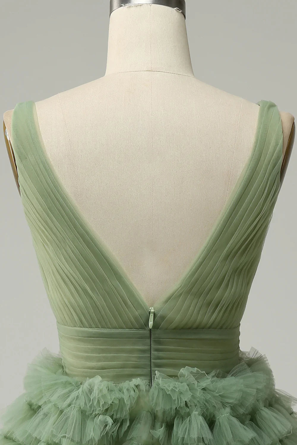 Charming Green Tulle V-neck Design A-line Tulle Homecoming Dress TP3643