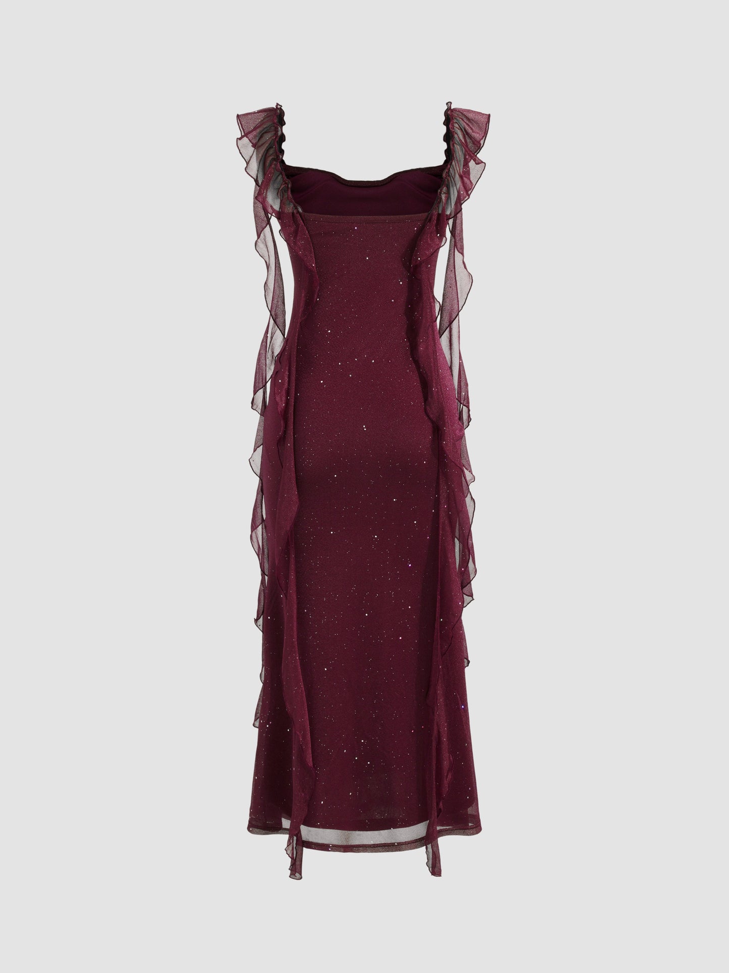 Cowl Neck Sequin Ruffle Maxi Dress Navy Blue Evening Dress      cg25206