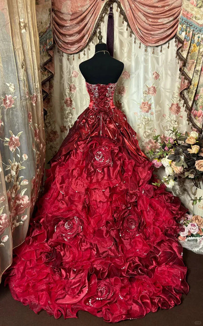 Burgundy Gorgeous Sweet A-line Girls quinceanera dress Birthday Party Prom Dress 16 Years Old Dress gh4316