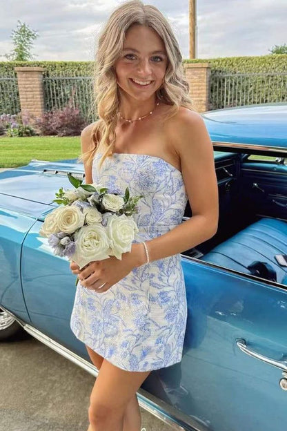 Cute Blue Strapless Sheath Short Party Dress Cocktail Dress Homecoming Dress TP4378