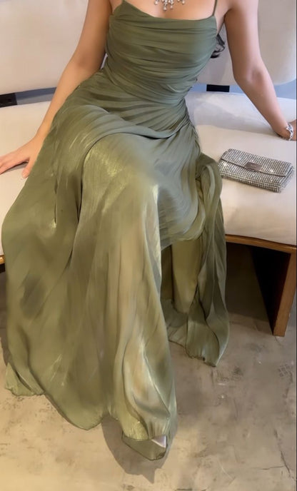 Green A Line Long Prom Dresses Formal Occasion Dress