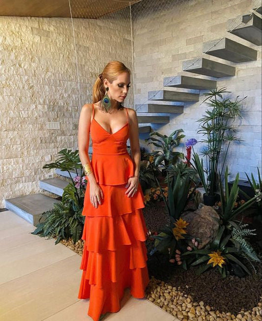 Spaghetti Straps Layered Long Prom Dress Formal Dresses