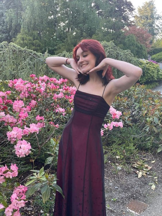 Vintage A line Straps Burgundy Long Prom Dress Formal Gown