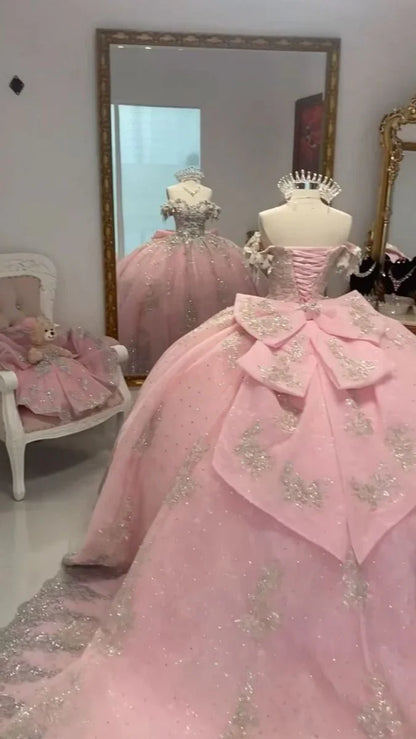 Elegant Sweetheart Pink Beaded Applique Sweet 16 Quinceanera A-Line Floor-length Prom Dress Birthday Dress Evening Dress Ball Gown TP4417