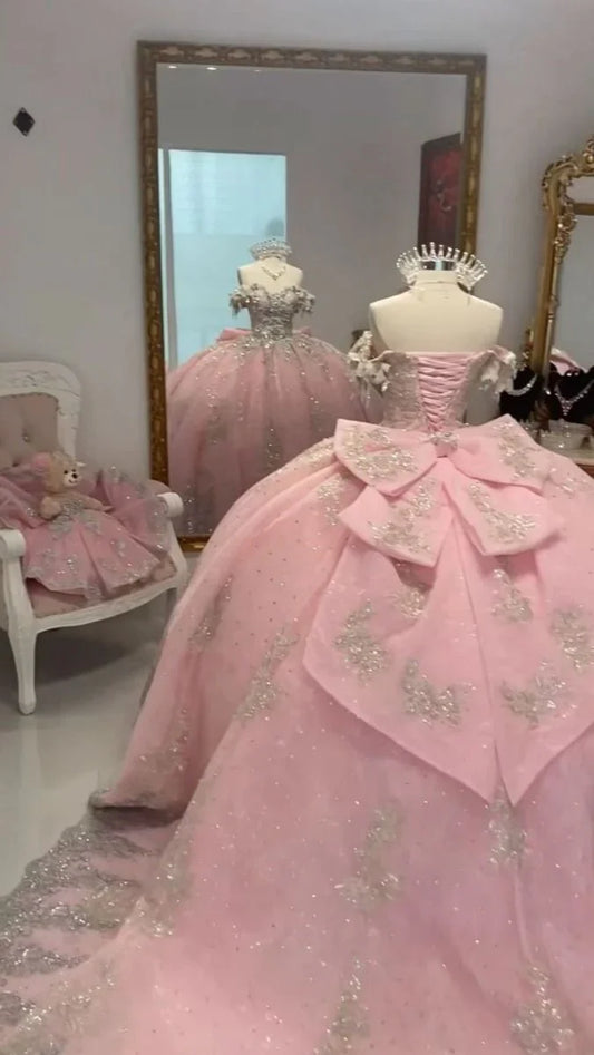 Elegante vestido de quinceañera rosa con escote en forma de corazón y apliques de cuentas, largo hasta el suelo, para fiesta de graduación, cumpleaños, noche, baile, TP4417
