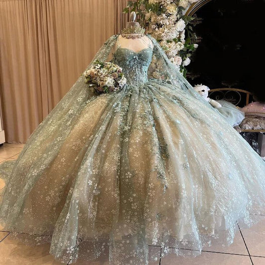 Elegante vestido de quinceañera de encaje con escote en forma de corazón, corte en A, de tul, largo hasta el suelo, para fiesta de cumpleaños, noche, baile, TP4409