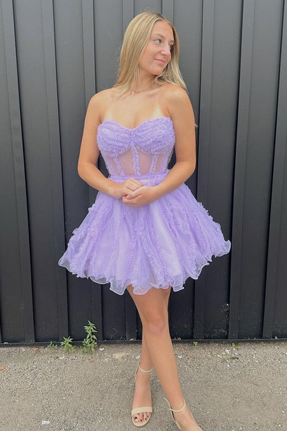 Vestido de fiesta semiformal con corsé de tul fucsia y corte en A