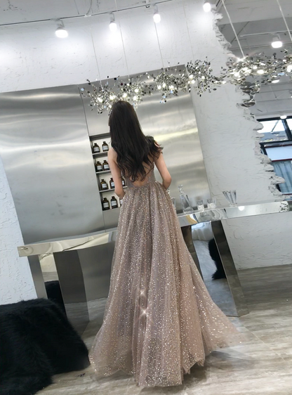 Shiny tulle sequins long prom dress evening dress  8312