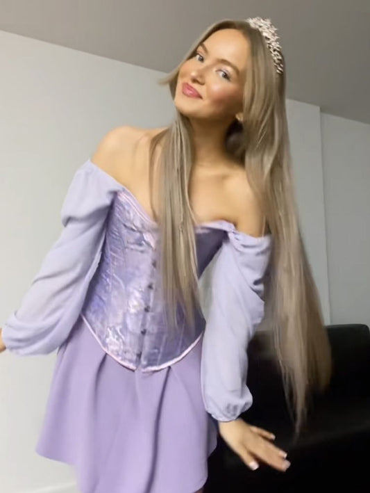 Princess Purple A Line Long Sleeve Satin Layered Chiffon 16th Birthday Dress Homecoming Dress SH3841