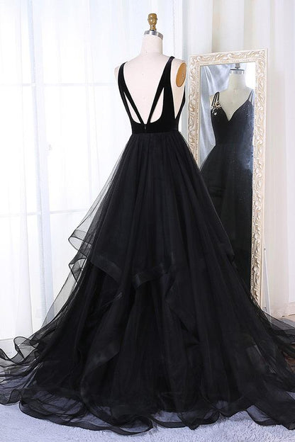 A-Line Sequins Tulle Prom Dress, Star Sequins Evening Dress With Tiered MP709