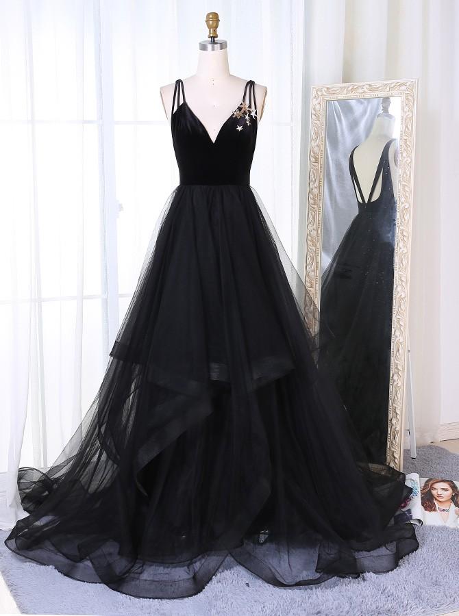 A-Line Sequins Tulle Prom Dress, Star Sequins Evening Dress With Tiered MP709