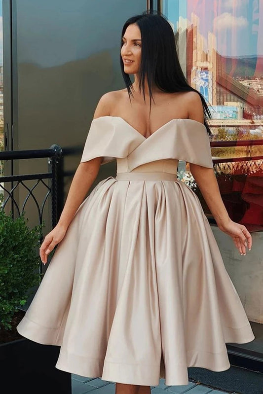 Off Shoulder Short Simple Prom Dress, Satin Homecoming Graduation Dress GM27
