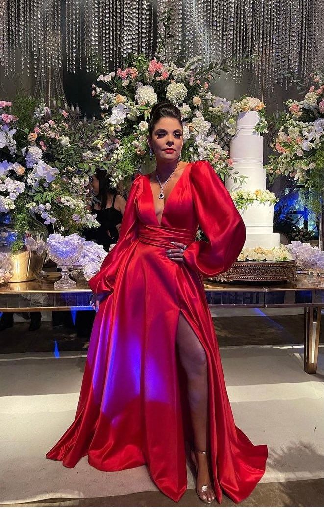 Vestidos elegantes de noche, vestidos formales con abertura y manga larga