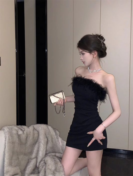 Simple Fashion Black Bodycon Design A-line Strapless Homecoming Dress TP3718