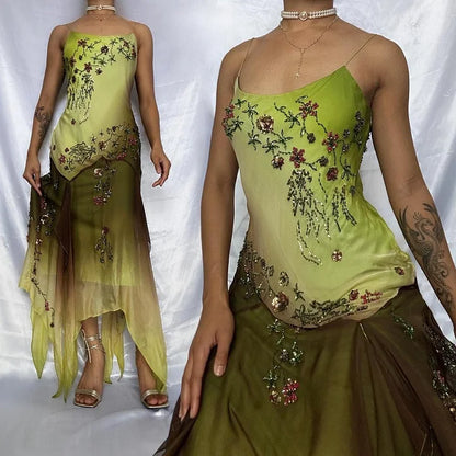 Green fashion gradient exquisite beaded long chiffon prom dress, evening dress, party dress gh3512