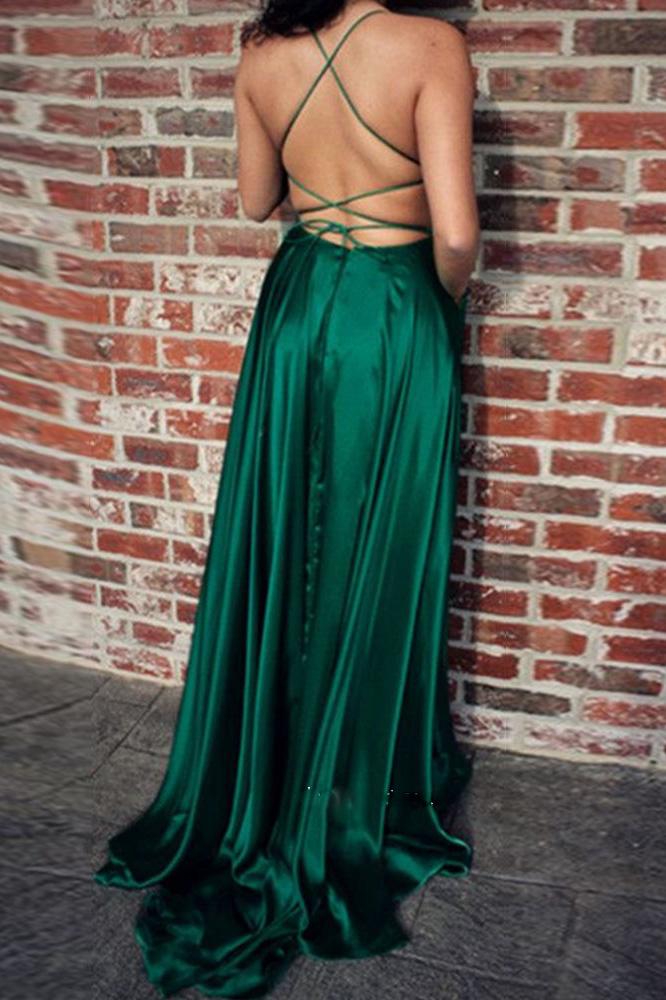 Royal Blue Simple Long Prom Dresses, Split Evening Party With Pockets MP783