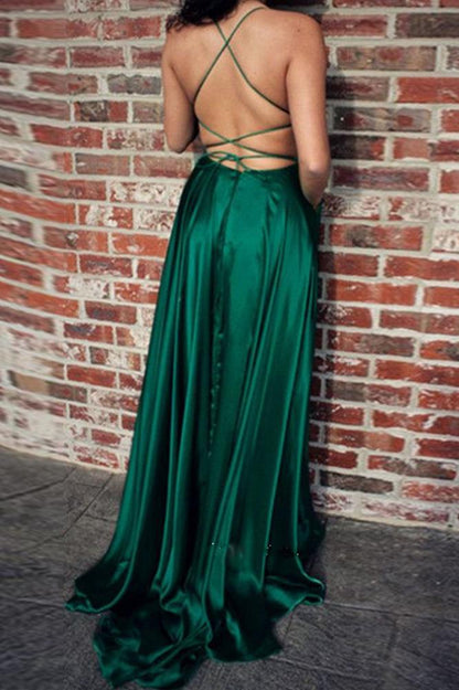 Royal Blue Simple Long Prom Dresses, Split Evening Party With Pockets MP783