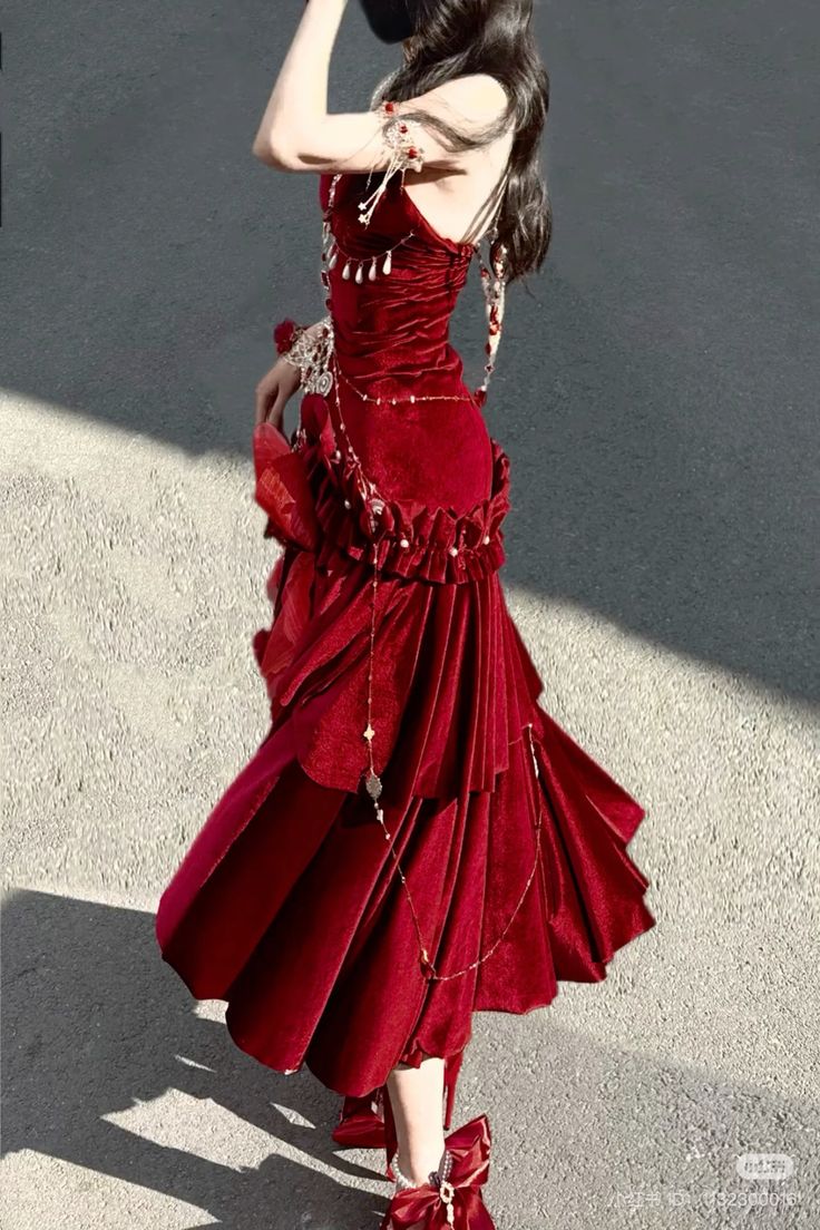 Burgundy Exquisite Mermaid Spaghetti Strap Beaded Velvet Long Party Dress Cocktail Dress SH3593
