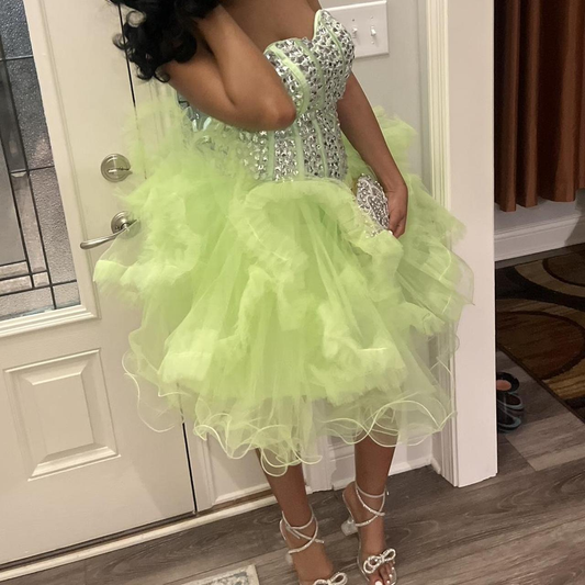 Fashion Sweetheart Neck Green Strapless Tulle Beaded Short 7th Grade Homecoming Dress Cocktail Dress S856