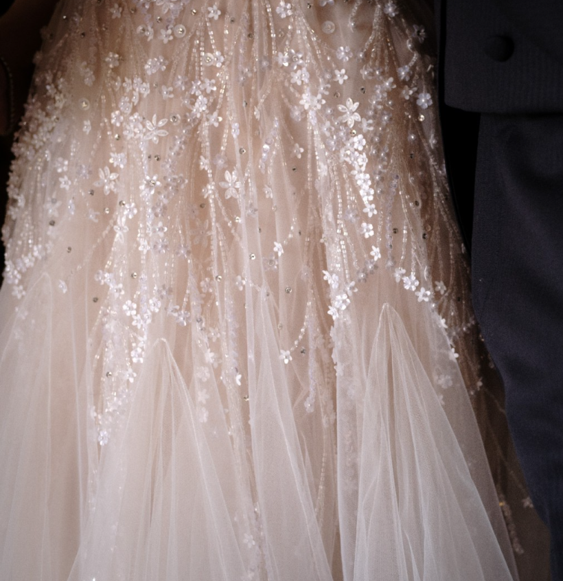 2025 New A Line Spaghetti Strap Beaded Tulle Long Sweep Wedding Dress SH2240