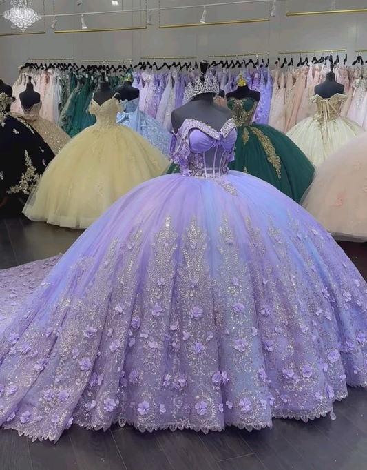 Glittering Lavender Quinceanera Dress Ball Gown Luxury Lace Dresses for 15 16 Years    cg25787