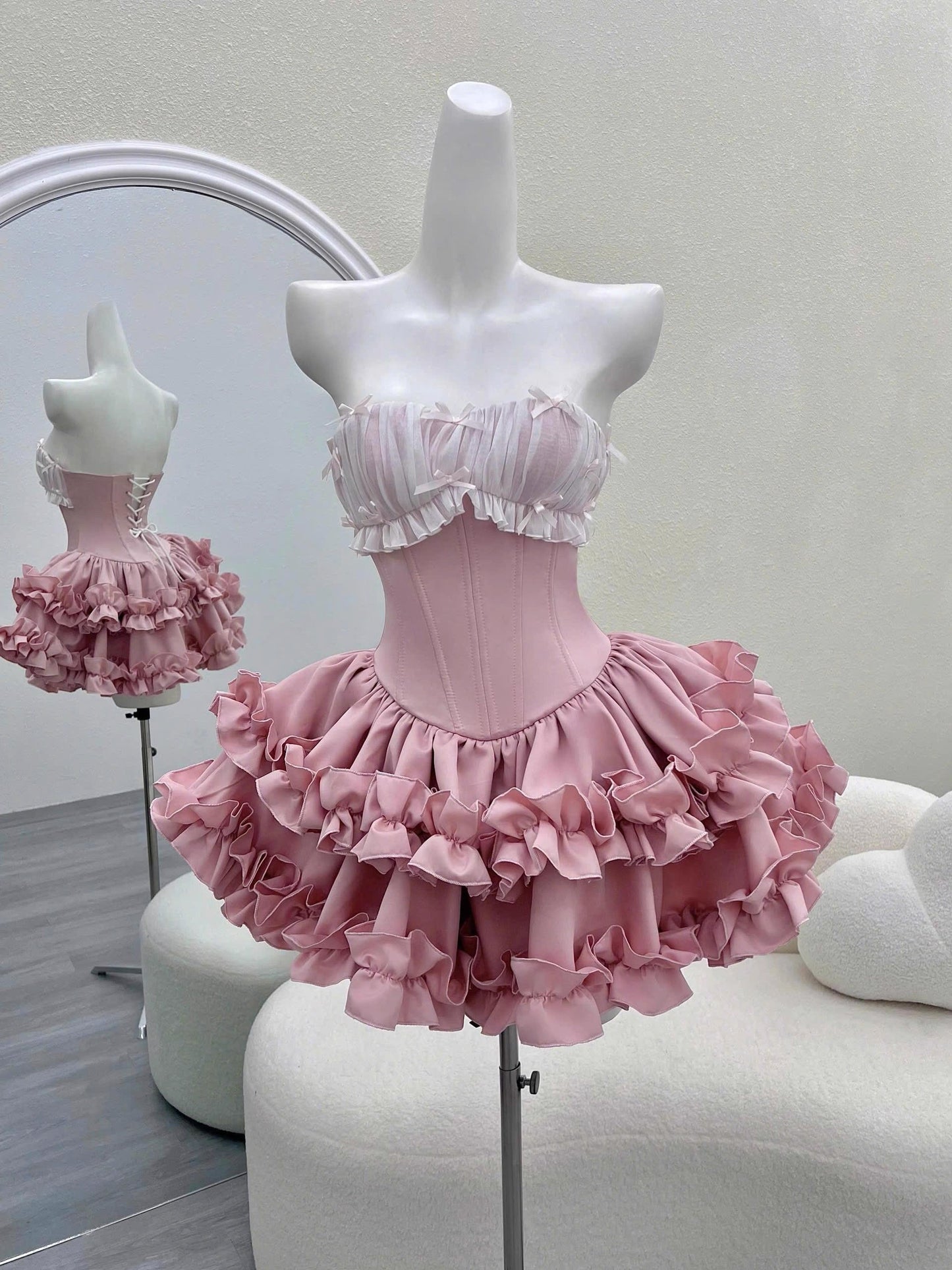 Bonito vestido de fiesta rosa sin tirantes, corto, formal, para el regreso a casa, elegante, corto, para cóctel, para cumpleaños número 16, DH2759