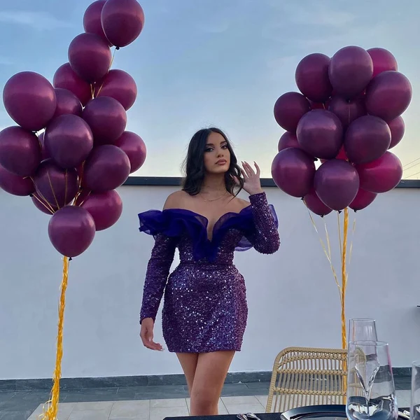 Sexy Off The Shoulder Sequins Sparkly Short Mini Homecoming Dress Cocktail Party Gowns SH812