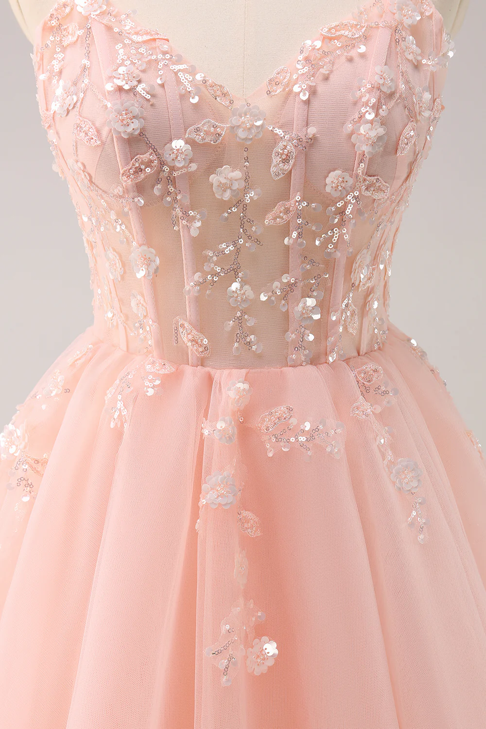 Vintage Pink 3D Flowers Design A-line Sleeveless Spaghetti Strap Homecoming Dress TP3451
