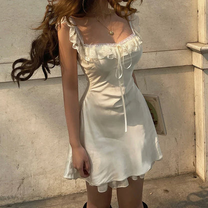 Fashion Lace Patchwork Satin Dress Women Short Party Dress Cocktail Dresses Homecoming Dress     cg25854