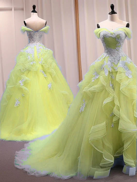 A-Line Sweetheart Neck Off Shoulder Tulle Lace Blue Long Prom Dress, Blue Sweet 16 Dress   fg5338