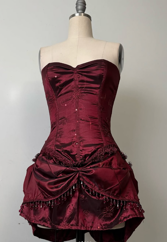 Burgundy Strapless Sheath Satin Lace-up Short Party Dresses Homecoming Dress TP3774