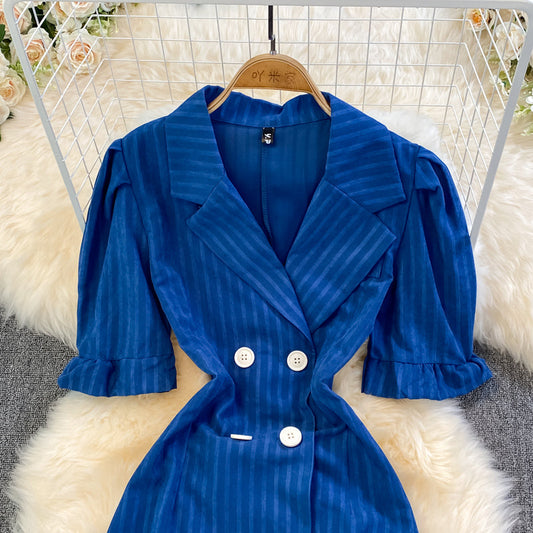 Blue Double-Breasted Striped Dress  10899