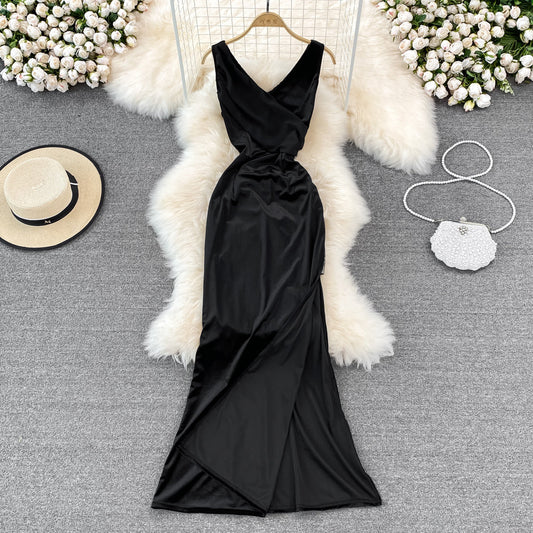 V-neck sexy dress high waist slim sleeveless Hip Wrap Dress long dress  11054
