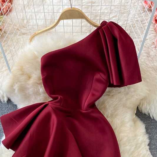 Stylish One Shoulder Satin Short Dress Party Dress  10918
