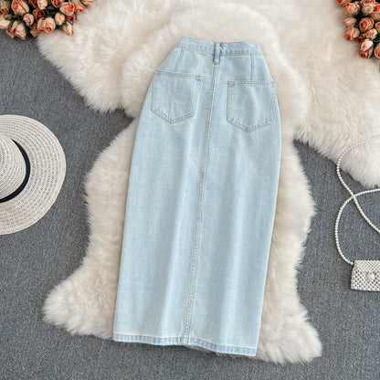 New style split mid length high waist A-shaped slim wrap hip skirt  11276