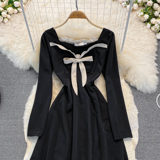 Black A Line Long Sleeve Dress A Line Fashion Dress  10953