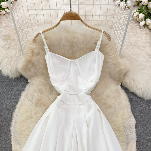White Chiffon A Line Short Dress Fashion Dress  10896