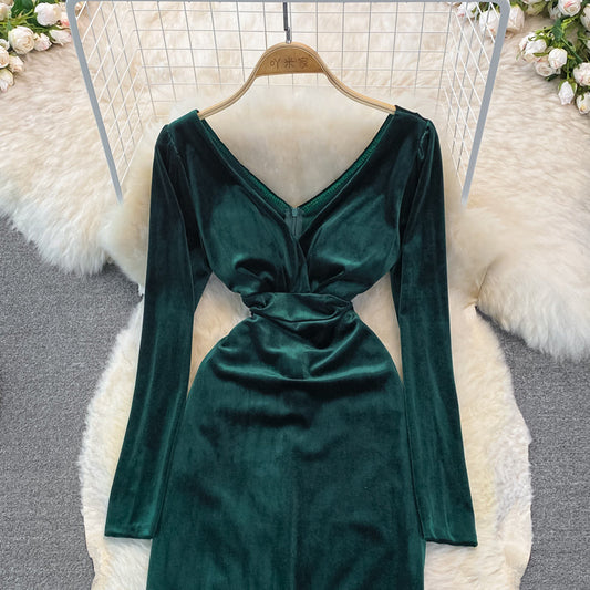 Sexy V Neck Long Sleeve Dress  10949