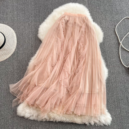 Elastic waist super fairy irregular nail bead mesh skirt  11286