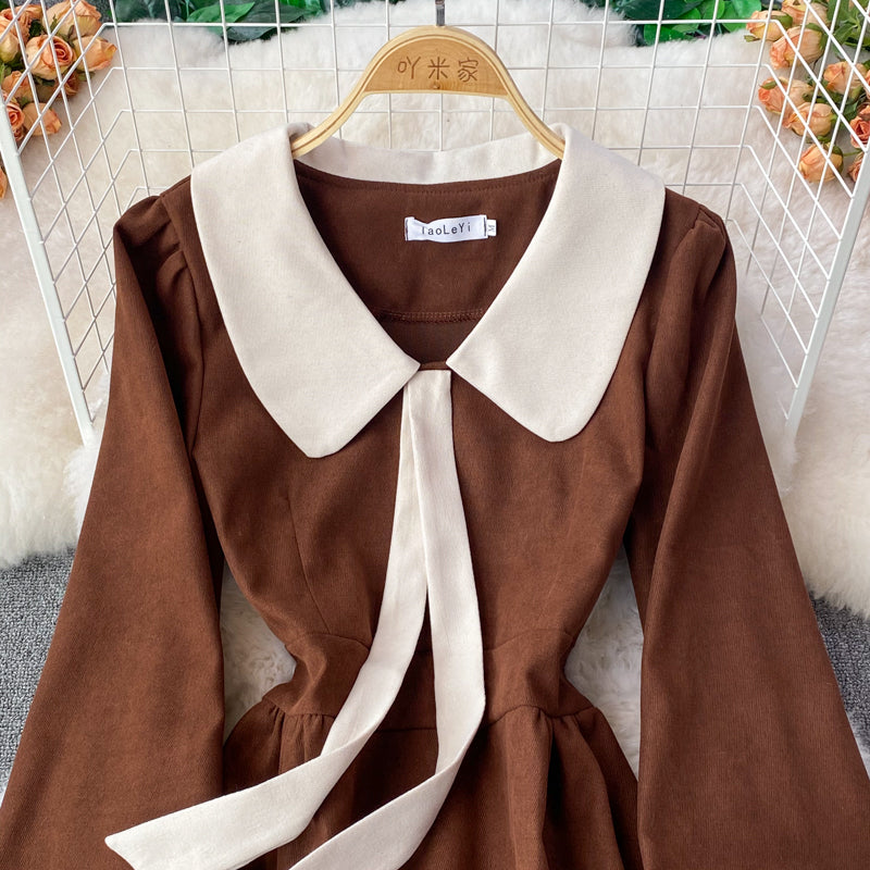 Sweet Corduroy Long Sleeve Dress Fashion Dress  10853