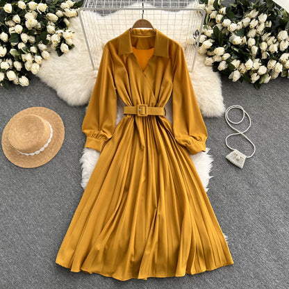 Simple V Neck Long Sleeve Dress A Line Fashion Dress  10946