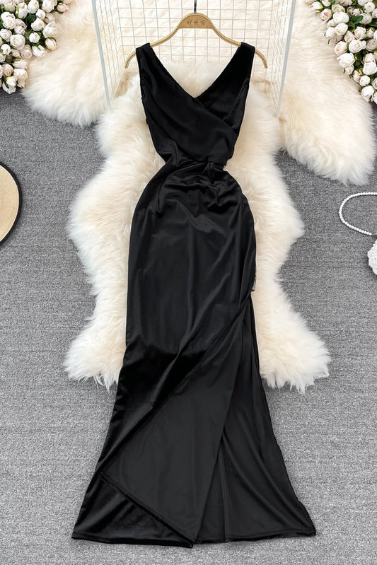 V-neck sexy dress high waist slim sleeveless Hip Wrap Dress long dress  11054