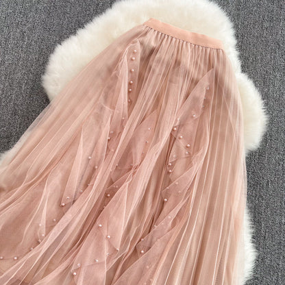 Elastic waist super fairy irregular nail bead mesh skirt  11286