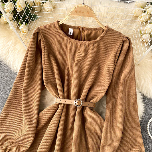 Simple Corduroy Long Sleeve Dress Fashion Dress  10887