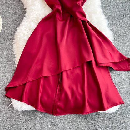 Red V Neck Short Dress Fashion Dress  10939