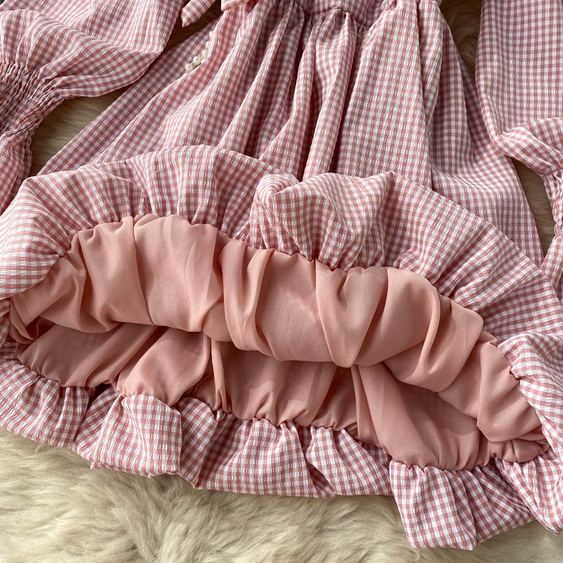 Cute Plaid Long Sleeve Dress Fashion Dress  10907